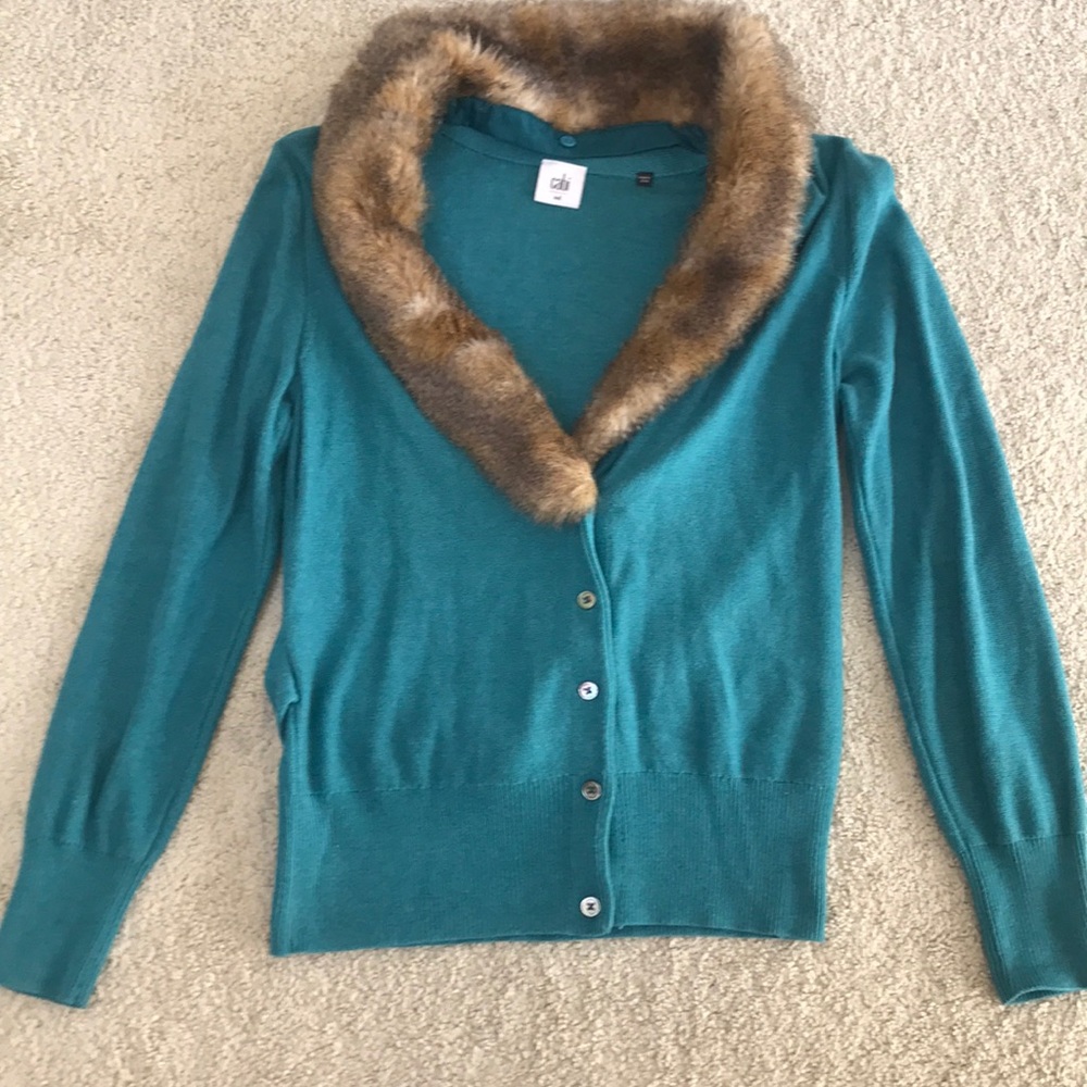 CAbi Sweater with Detachable Fur Collar